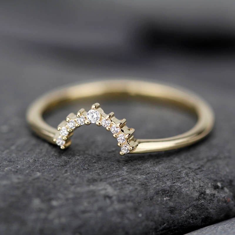 engagement ring, Diamond Wedding Band, Curved Wedding ring diamond | R188WB - NOOI JEWELRY