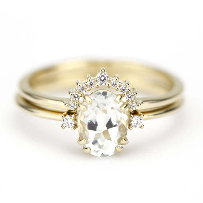 engagement ring, cluster ring, minimal ring, white diamonds, wedding ring diamonds, white topaz ring, oval engagement ring, delicate ring - NOOI JEWELRY