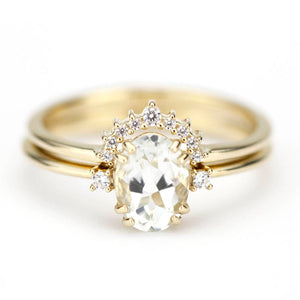 engagement ring, cluster ring, minimal ring, white diamonds, wedding ring diamonds, white topaz ring, oval engagement ring, delicate ring - NOOI JEWELRY