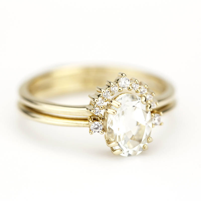 engagement ring, cluster ring, minimal ring, white diamonds, wedding ring diamonds, white topaz ring, oval engagement ring, delicate ring - NOOI JEWELRY