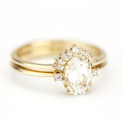 engagement ring, cluster ring, minimal ring, white diamonds, wedding ring diamonds, white topaz ring, oval engagement ring, delicate ring - NOOI JEWELRY