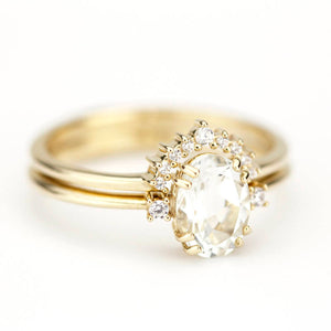engagement ring, cluster ring, minimal ring, white diamonds, wedding ring diamonds, white topaz ring, oval engagement ring, delicate ring - NOOI JEWELRY