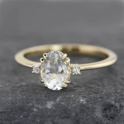 engagement ring, cluster ring, minimal ring, white diamonds, wedding ring diamonds, white topaz ring, oval engagement ring, delicate ring - NOOI JEWELRY