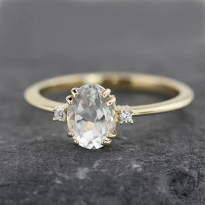 engagement ring, cluster ring, minimal ring, white diamonds, wedding ring diamonds, white topaz ring, oval engagement ring, delicate ring - NOOI JEWELRY
