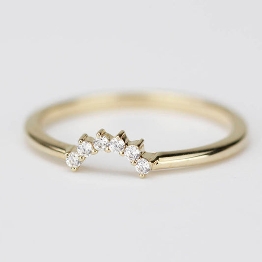 Diamond Wedding Band, Curved Diamond Wedding Band 18K Yellow Gold, Crown Wedding Ring, Curved Diamond Band, Wedding Ring Set - NOOI JEWELRY