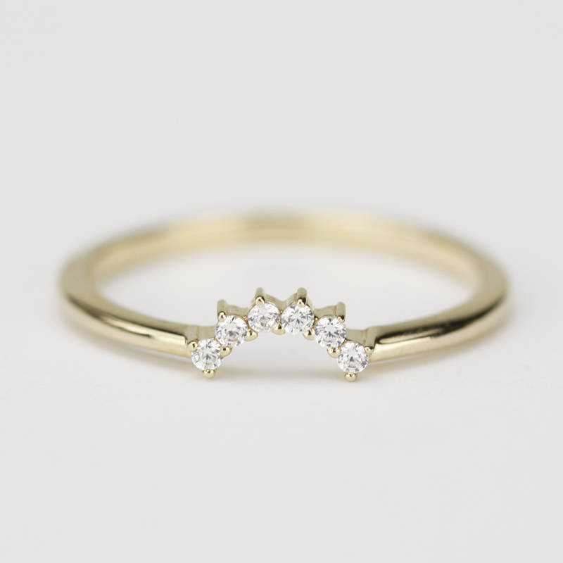 Diamond Wedding Band, Curved Diamond Wedding Band 18K Yellow Gold, Crown Wedding Ring, Curved Diamond Band, Wedding Ring Set - NOOI JEWELRY