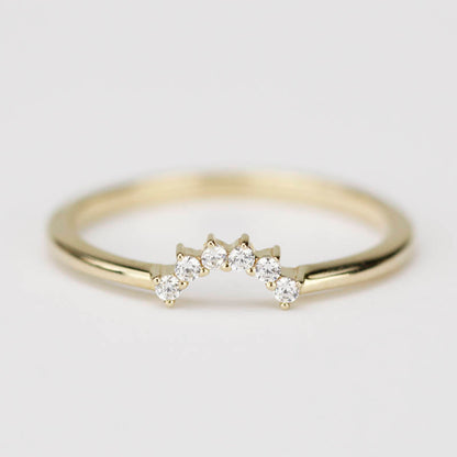 Diamond Wedding Band, Curved Diamond Wedding Band 18K Yellow Gold, Crown Wedding Ring, Curved Diamond Band, Wedding Ring Set - NOOI JEWELRY