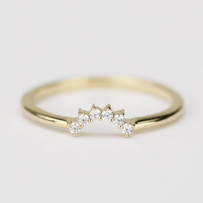 Diamond Wedding Band, Curved Diamond Wedding Band 18K Yellow Gold, Crown Wedding Ring, Curved Diamond Band, Wedding Ring Set - NOOI JEWELRY
