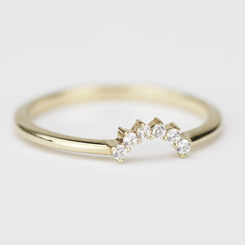 Diamond Wedding Band, Curved Diamond Wedding Band 18K Yellow Gold, Crown Wedding Ring, Curved Diamond Band, Wedding Ring Set - NOOI JEWELRY