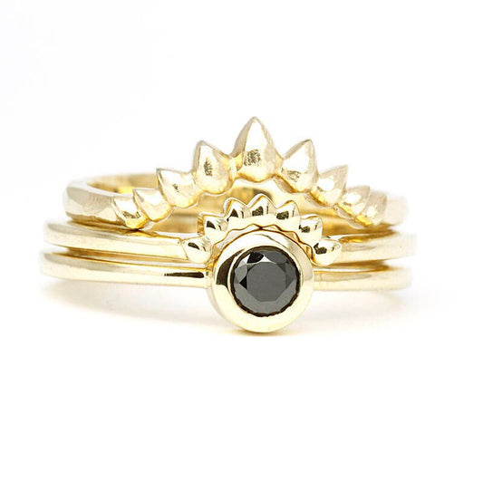Stackable Rings Set, bridal set, Wedding Ring, Engagement Ring, Promise ring, Wedding band, Black diamond Ring , Diamond Ring, Unique ring, - NOOI JEWELRY