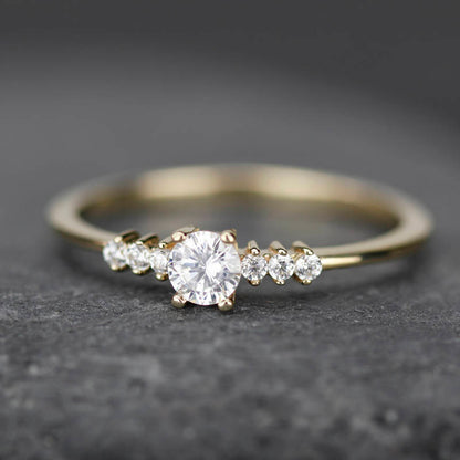 Round diamond engagement ring side stones thin band | Diamond rings modern simple - NOOI JEWELRY