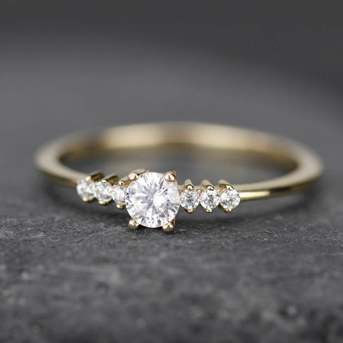 Round diamond engagement ring side stones thin band | Diamond rings modern simple - NOOI JEWELRY