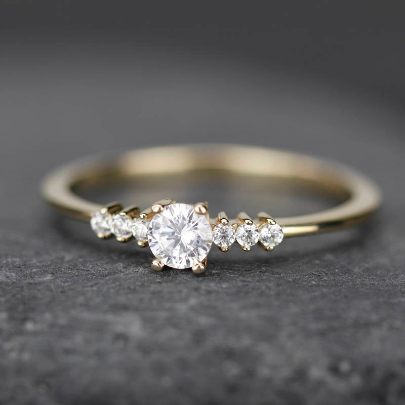 Engagement Ring, moissanite ring,  minimalist ring, moissanite engagement ring, delicate diamond ring, simple diamond ring, simple ring - NOOI JEWELRY