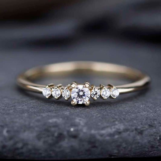Round diamond engagement ring side stones | Diamond rings modern simple - NOOI JEWELRY
