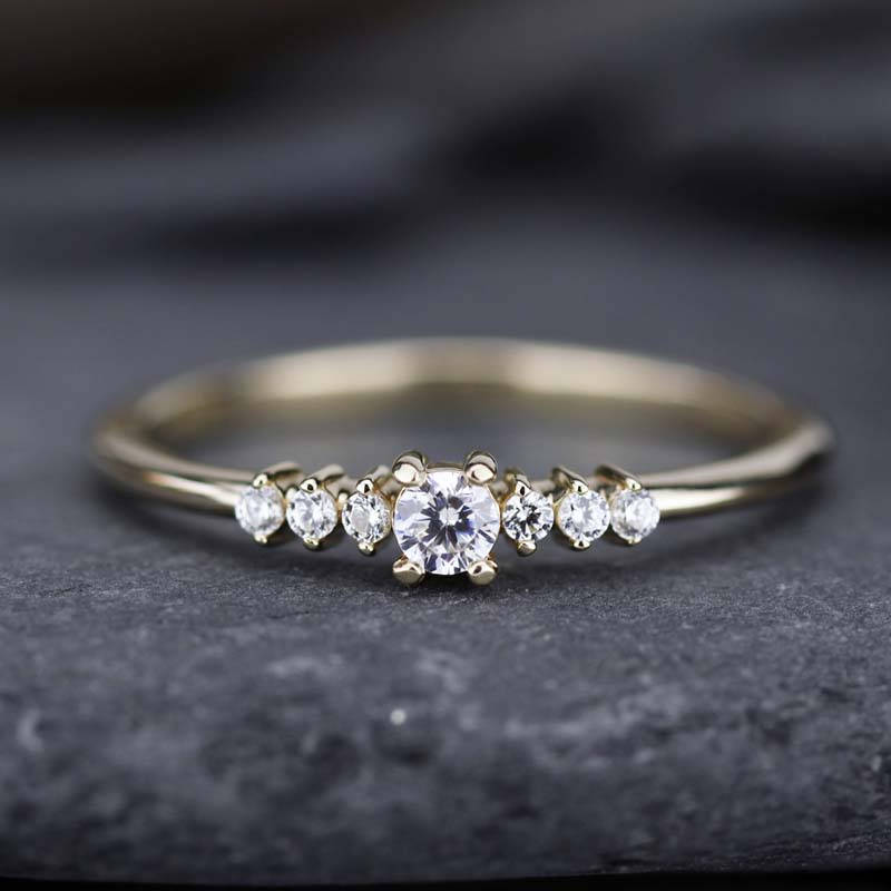 Round diamond engagement ring side stones | Diamond rings modern simple - NOOI JEWELRY
