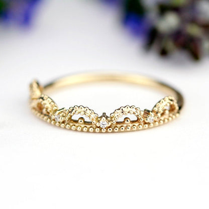 unique wedding ring, Filigree Wedding band, Engagement ring, diamond wedding band, vintage ring, filigree engagement, thin wedding band - NOOI JEWELRY