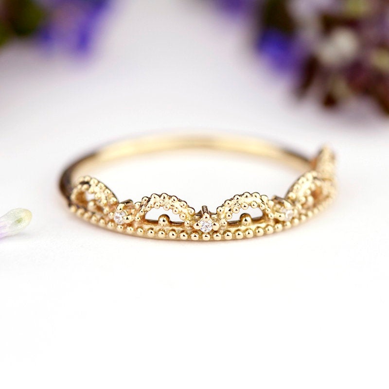 unique wedding ring, Filigree Wedding band, Engagement ring, diamond wedding band, vintage ring, filigree engagement, thin wedding band - NOOI JEWELRY