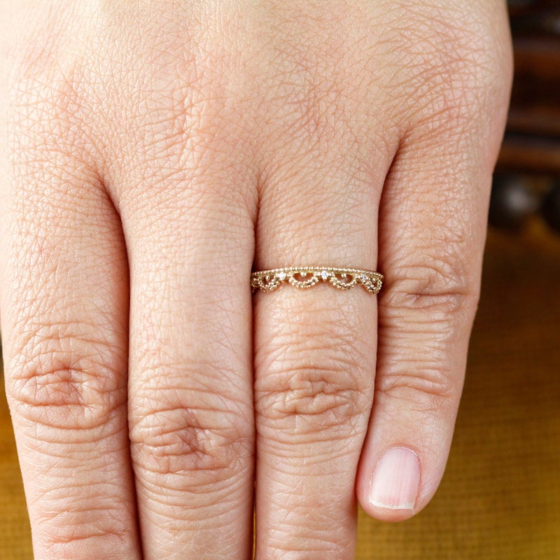 unique wedding ring, Filigree Wedding band, Engagement ring, diamond wedding band, vintage ring, filigree engagement, thin wedding band - NOOI JEWELRY