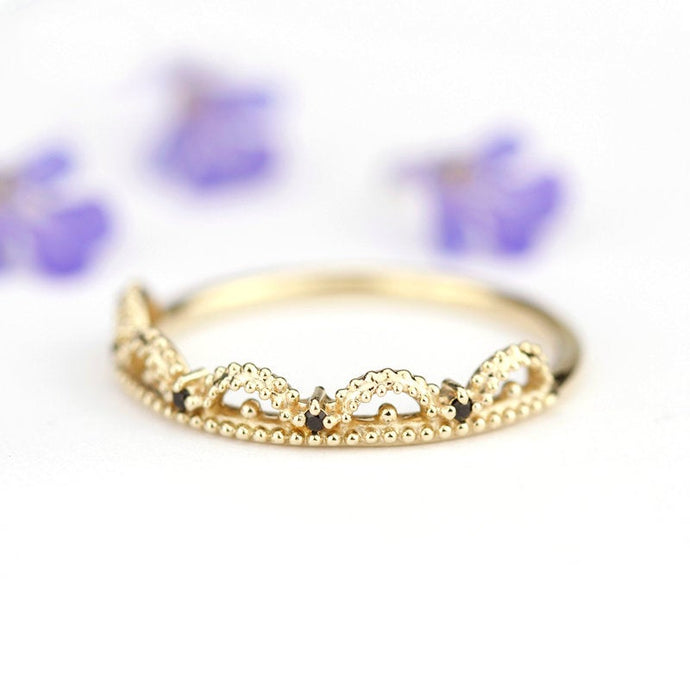 lace wedding band, lace ring, black diamond wedding band, engagement ring black diamond, delicate diamond ring, delicate - NOOI JEWELRY