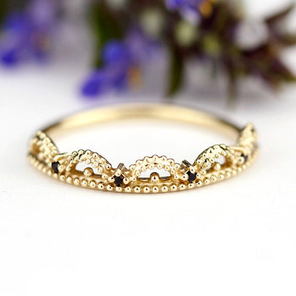 lace wedding band, lace ring, black diamond wedding band, engagement ring black diamond, delicate diamond ring, delicate - NOOI JEWELRY
