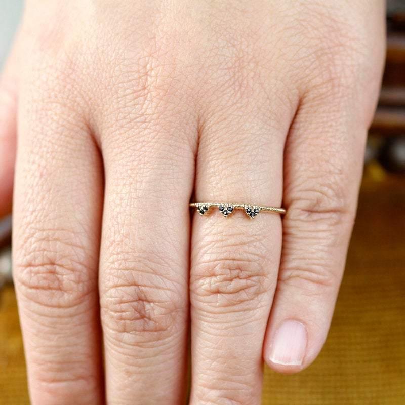 delicate engagement ring, minimalist engagement ring, anniversary ring, black diamond wedding band, engagement ring black diamond, stackable - NOOI JEWELRY