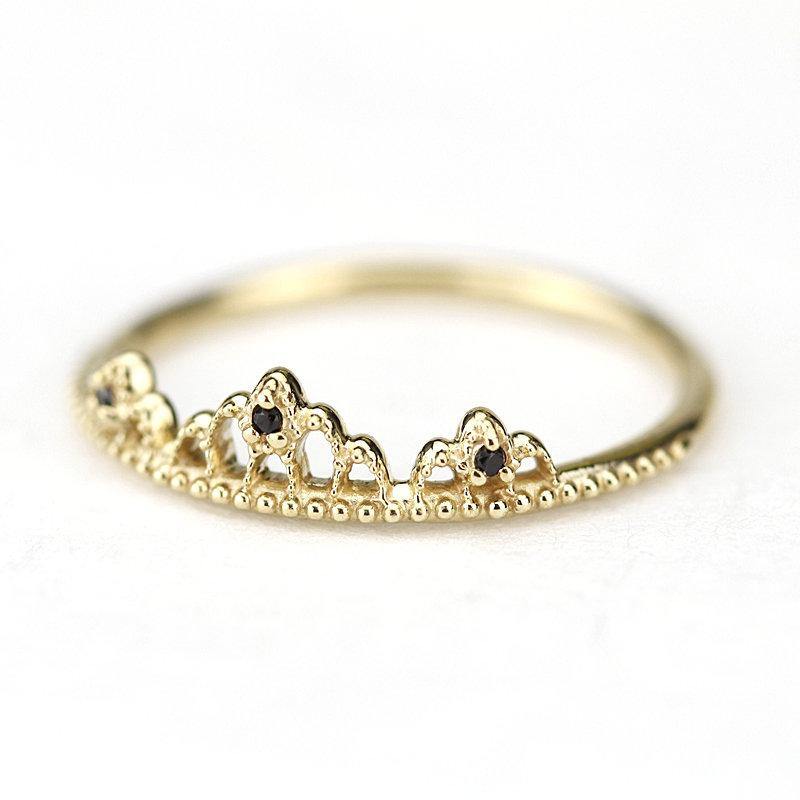 delicate engagement ring, minimalist engagement ring, anniversary ring, black diamond wedding band, engagement ring black diamond, dainty R 211BD - NOOI JEWELRY