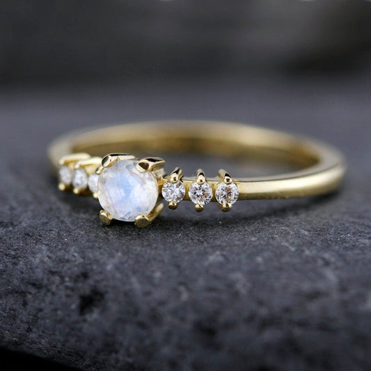 engagement ring, minimalist engagement ring, moonstone engagement ring, dainty ring, simple diamond ring, delicate ring, minimal ring | R151MOON - NOOI JEWELRY