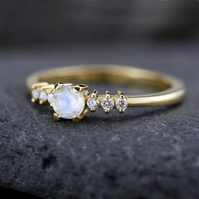 Galaxy Inspired Fairtrade 9ct Rose Gold Moonstone and Diamond Engagement  Ring