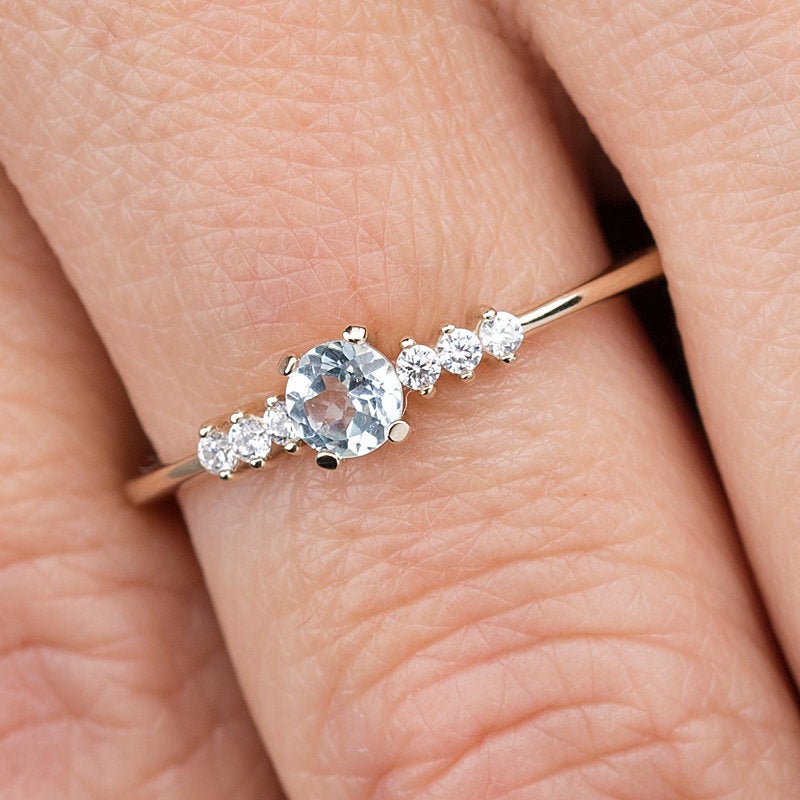 engagement ring, minimalist engagement ring, moonstone engagement ring, dainty ring, simple diamond ring, delicate ring, minimal ring | R151MOON - NOOI JEWELRY