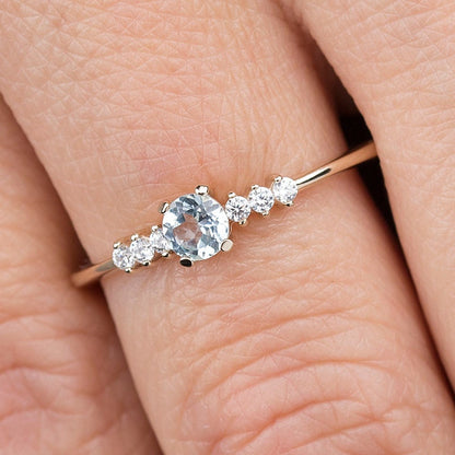 engagement ring, minimalist engagement ring, moonstone engagement ring, dainty ring, simple diamond ring, delicate ring, minimal ring | R151MOON - NOOI JEWELRY