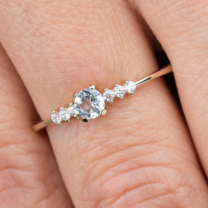 engagement ring, minimalist engagement ring, moonstone engagement ring, dainty ring, simple diamond ring, delicate ring, minimal ring | R151MOON - NOOI JEWELRY