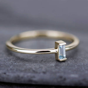 small baguette engagement ring |Blue topaz baguette ring - NOOI JEWELRY