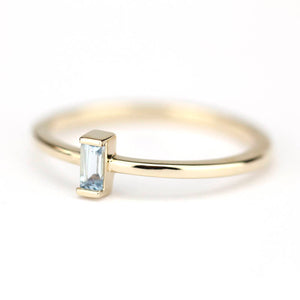 small baguette engagement ring |Blue topaz baguette ring - NOOI JEWELRY