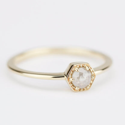 Hexagonal diamond engagement ring | Rustic diamond engagement ring - NOOI JEWELRY