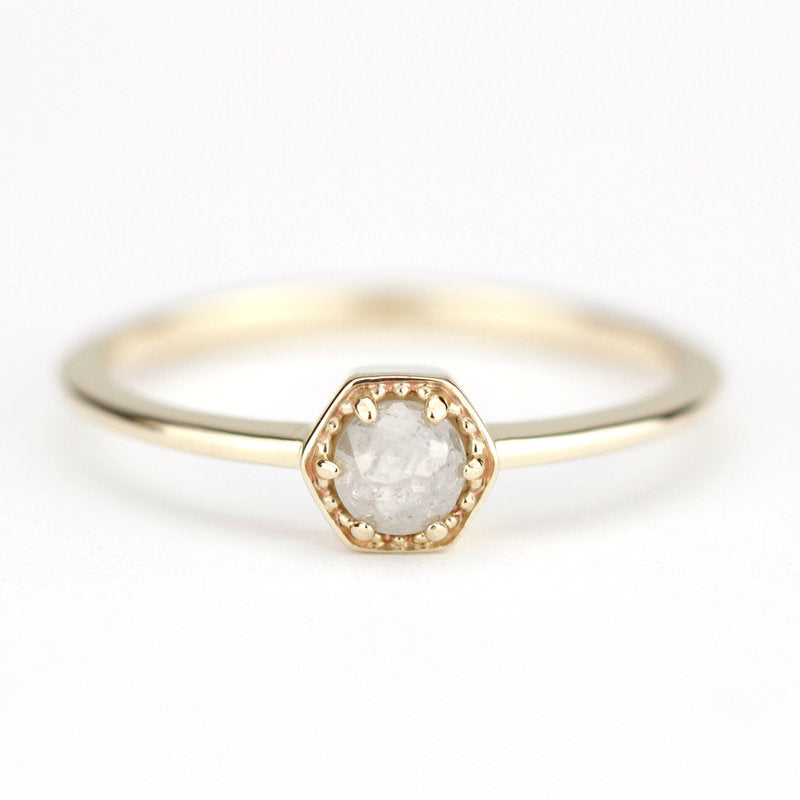 Hexagonal diamond engagement ring | Rustic diamond engagement ring - NOOI JEWELRY