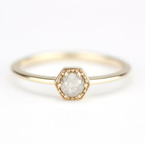 Hexagonal diamond engagement ring | Rustic diamond engagement ring - NOOI JEWELRY
