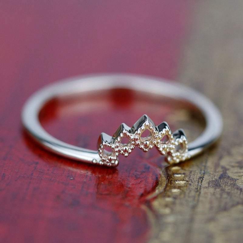 Curved Band, Curved Wedding Band, Gold Wedding Band, Crown Wedding Ring, Gold Curved Band, Wedding Ring Set, laces Band, nesting Rings - NOOI JEWELRY