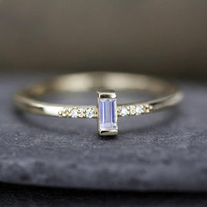 Baguette Ring, simple engagement ring, moonstone engagement ring, Staking Ring, Engagement Ring, diamond ring, cluster ring, minimalist ring - NOOI JEWELRY
