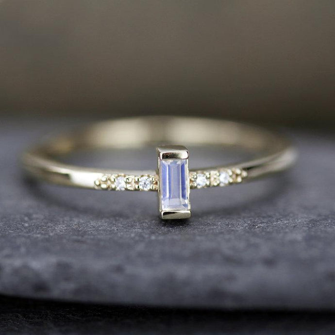 Baguette Ring, simple engagement ring, moonstone engagement ring, Staking Ring, Engagement Ring, diamond ring, cluster ring, minimalist ring - NOOI JEWELRY
