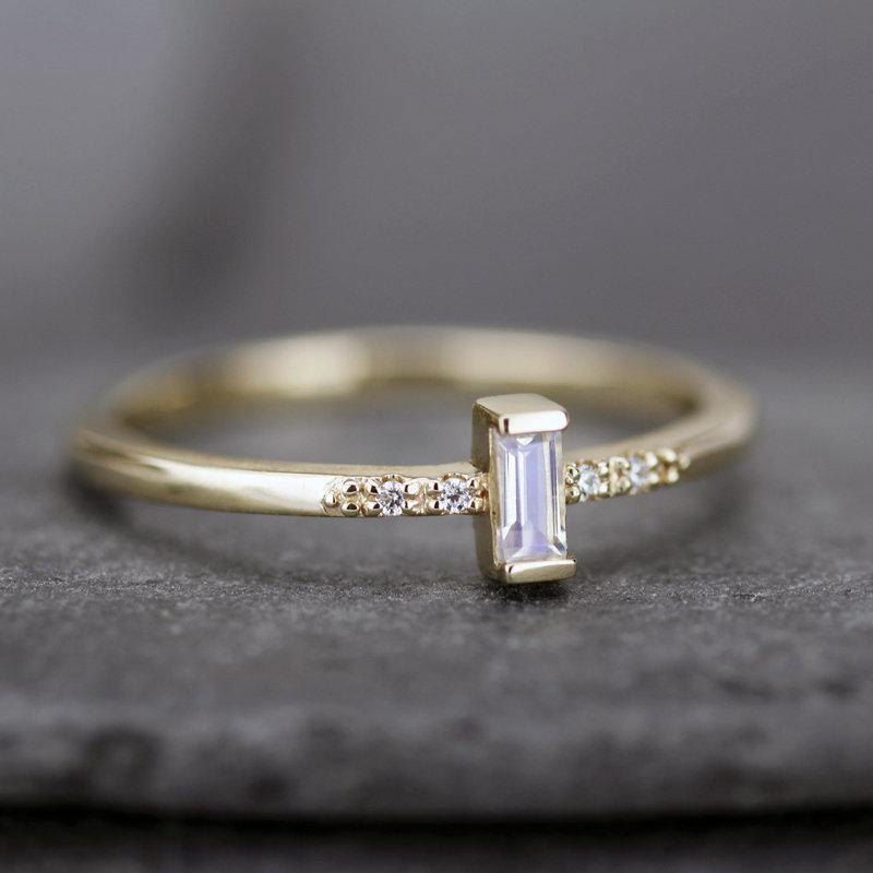 Baguette Ring, simple engagement ring, moonstone engagement ring, Staking Ring, Engagement Ring, diamond ring, cluster ring, minimalist ring - NOOI JEWELRY