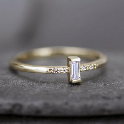 Baguette Ring, simple engagement ring, moonstone engagement ring, Staking Ring, Engagement Ring, diamond ring, cluster ring, minimalist ring - NOOI JEWELRY