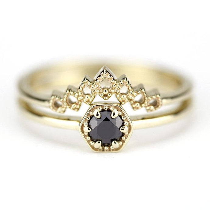 Black Diamond engagement ring, black diamond ring, Black diamond wedding set, black diamond engagement ring 18 carat, engagement ring 18k - NOOI JEWELRY