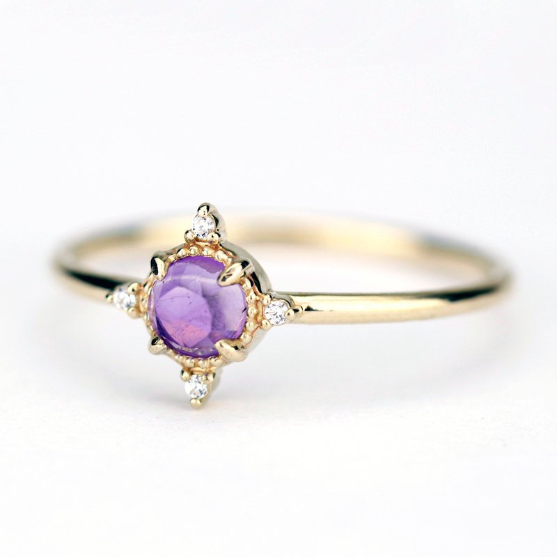 Rose cut amethyst and diamond engagement ring, cluster ring amethyst and diamond - NOOI JEWELRY