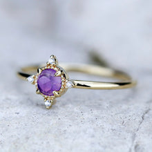 Load image into Gallery viewer, Rose cut amethyst and diamond engagement ring, cluster ring amethyst and diamond - NOOI JEWELRY