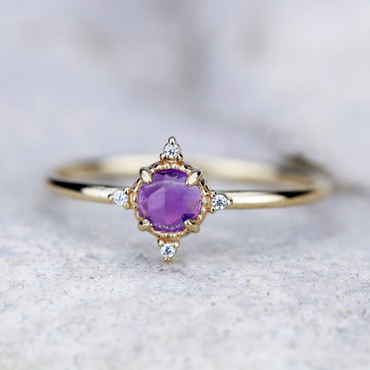 Rose cut amethyst and diamond engagement ring, cluster ring amethyst and diamond - NOOI JEWELRY