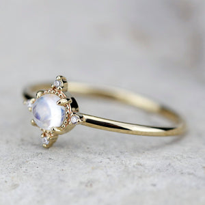 engagement ring moonstone, engagement ring, delicate ring, cluster ring, engagement ring diamond, diamond ring, minimalist ring, thin ring - NOOI JEWELRY