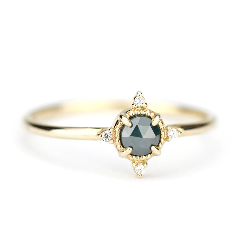 small cluster ring rustic blue diamond engagement ring, minimalist engagement ring 18k yellow gold - NOOI JEWELRY