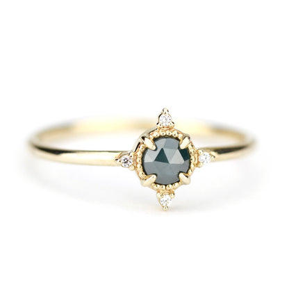small cluster ring rustic blue diamond engagement ring, minimalist engagement ring 18k yellow gold - NOOI JEWELRY