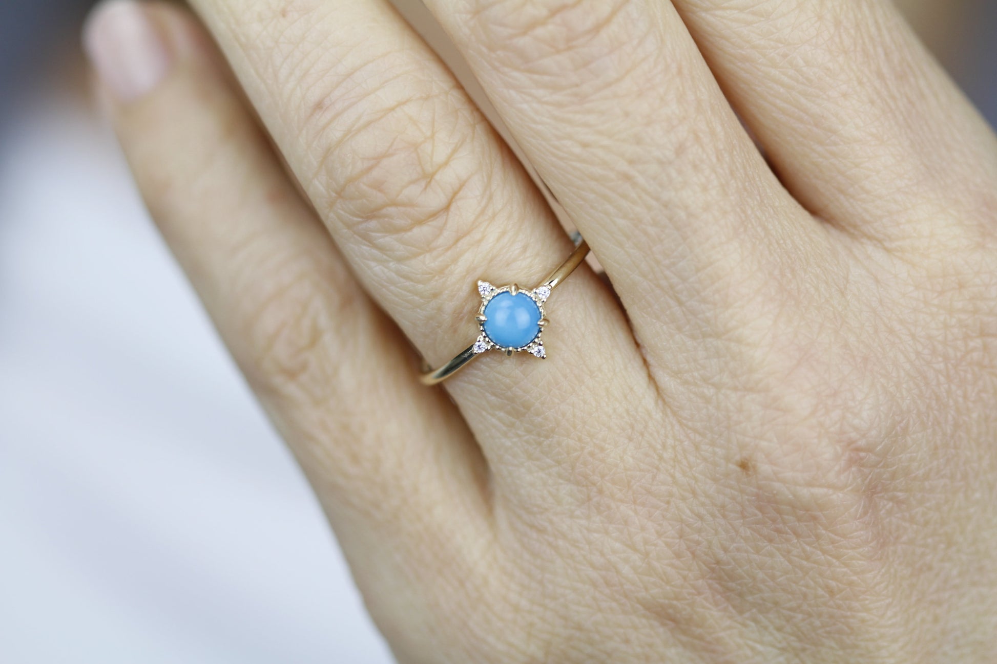 small cluster ring rustic blue diamond engagement ring, minimalist engagement ring 18k yellow gold - NOOI JEWELRY