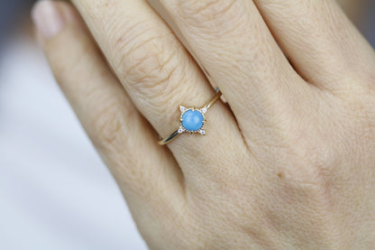 small cluster ring rustic blue diamond engagement ring, minimalist engagement ring 18k yellow gold - NOOI JEWELRY